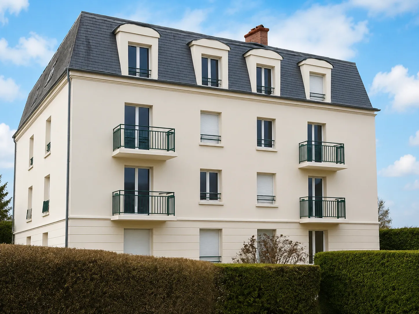 Façade d'immeuble avant après ravalement par Toiture Winter à Cholet — après