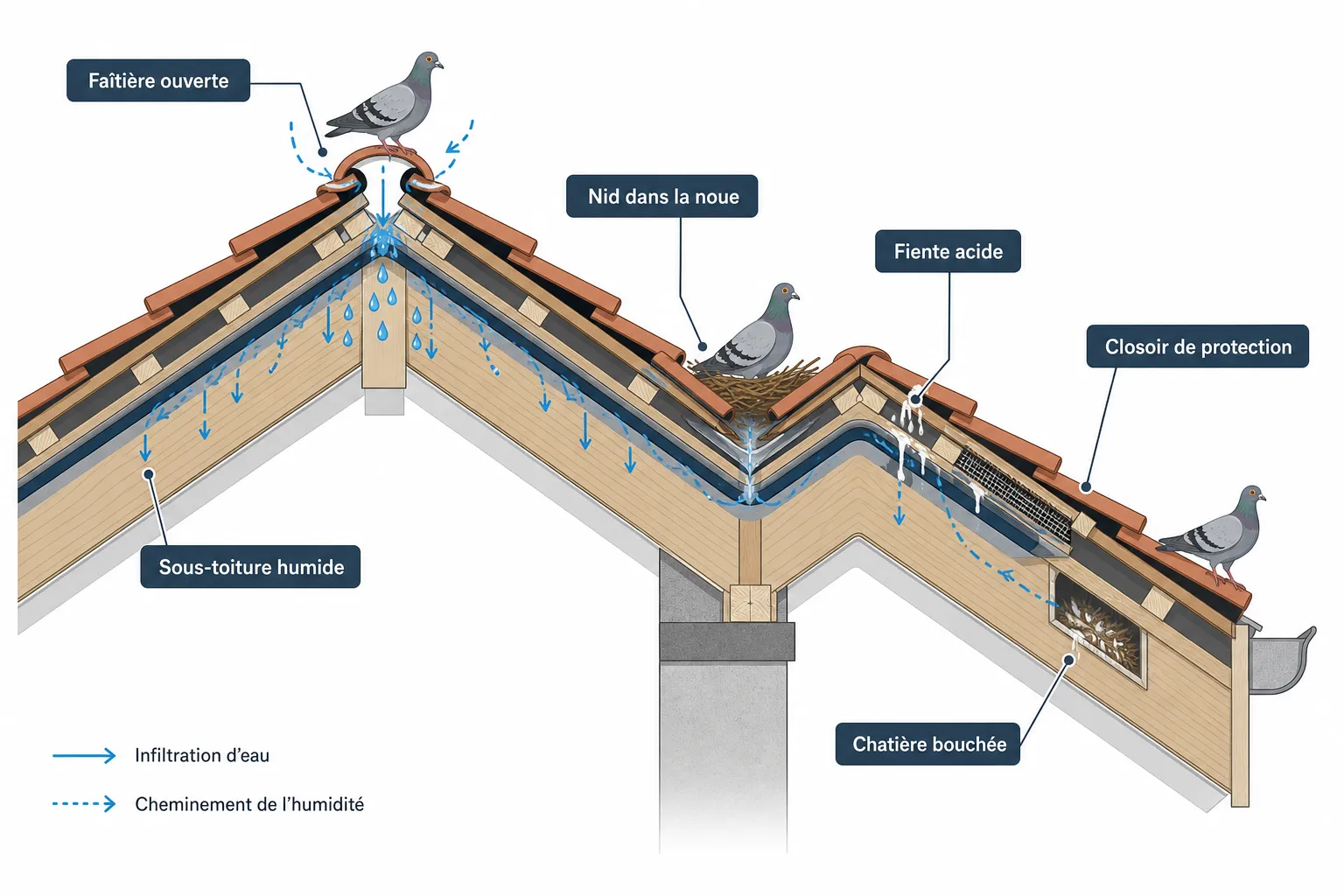 Toiture et pigeons à Cholet : comment protéger son toit
