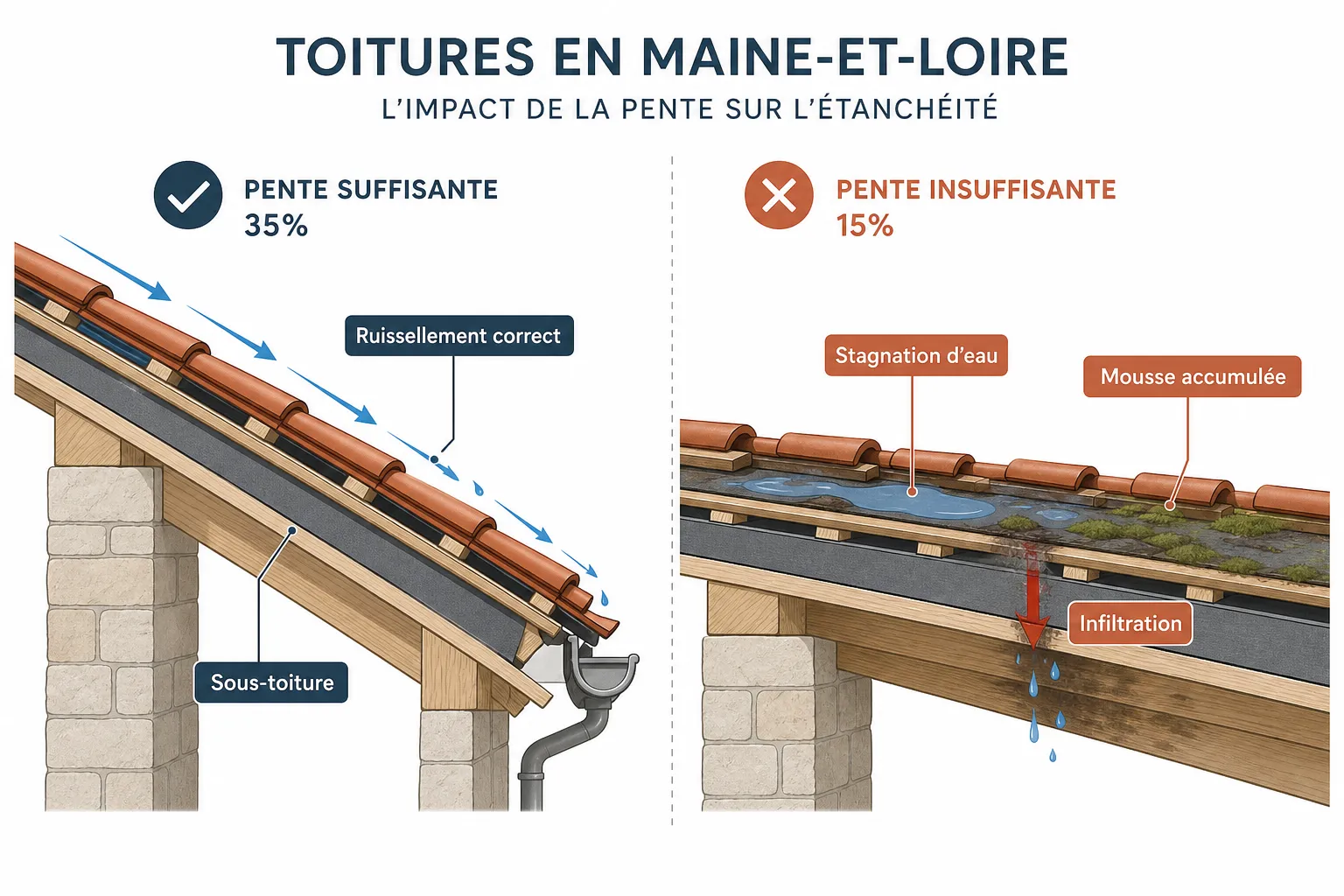 Toiture en pente faible : risques et solutions à Cholet
